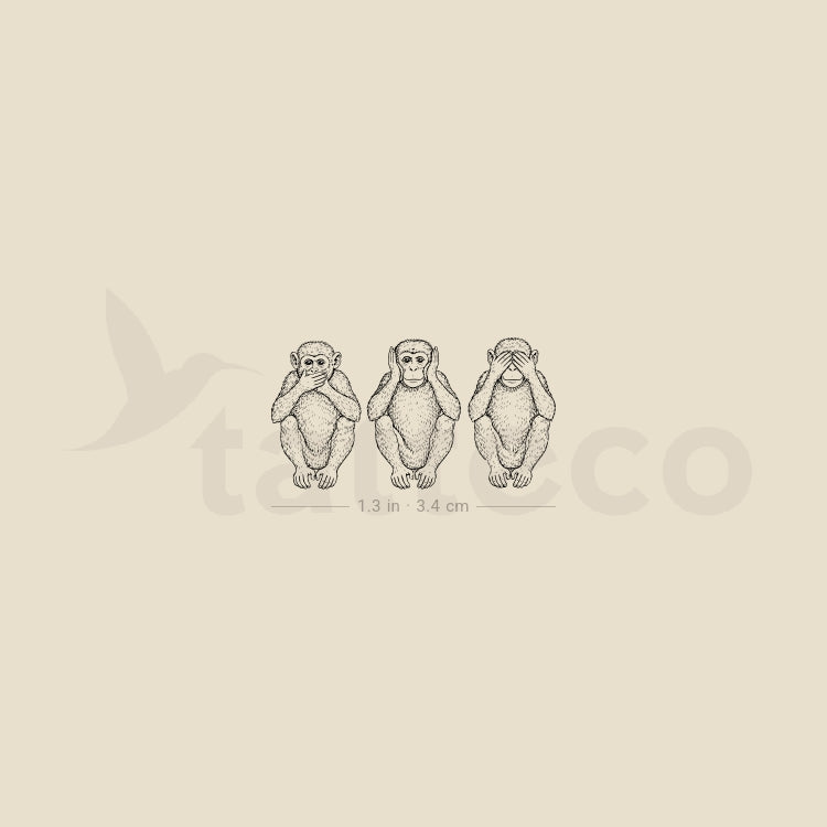 Three Wise Monkeys Temporary Tattoo - Set of 3