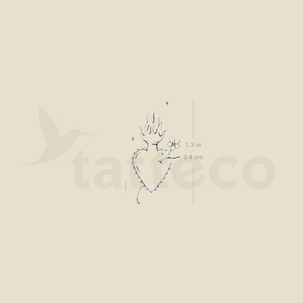 Sacred Heart And Flower By Stefano Mazza Temporary Tattoo - Set of 3