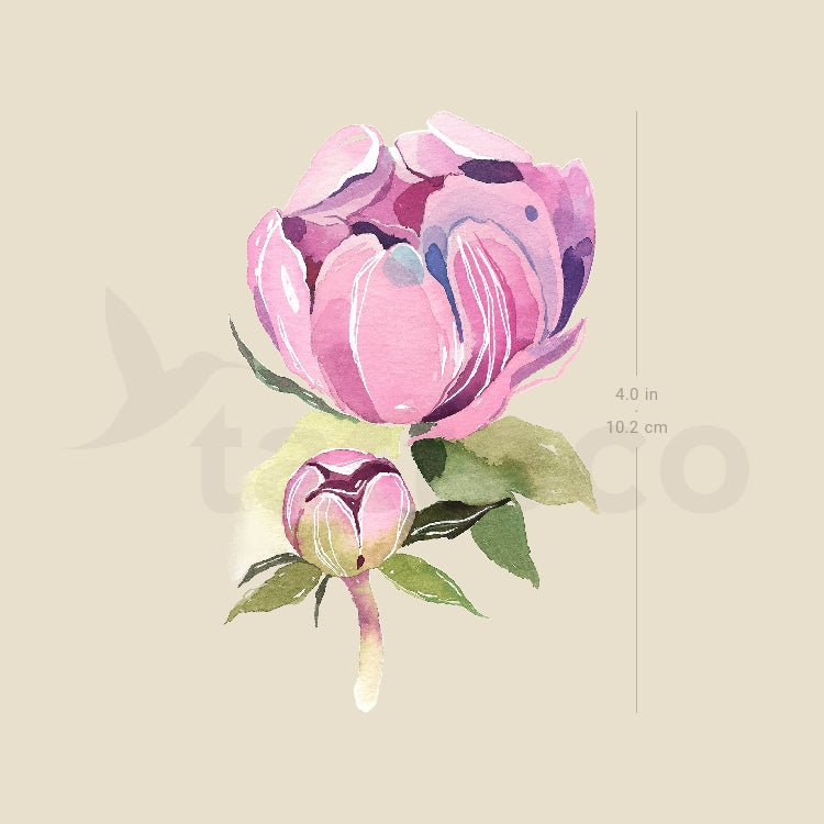 Pink Peony By Ann Lilya Temporary Tattoo - Set of 3