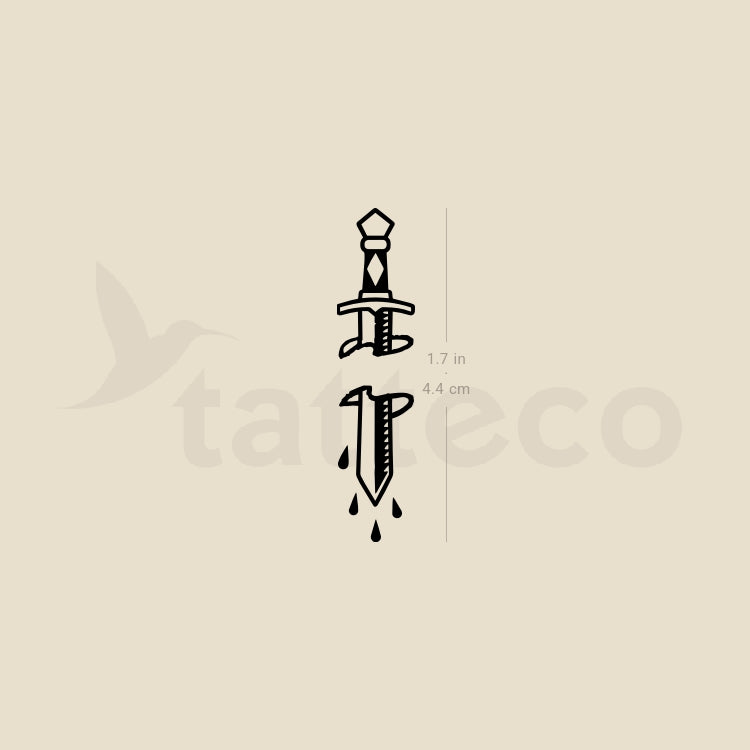Small Stabbed Sword Temporary Tattoo - Set of 3