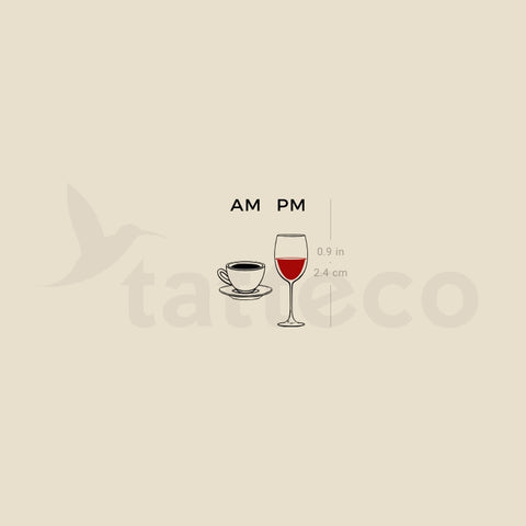 Small AM Coffee PM Wine Temporary Tattoo - Set of 3