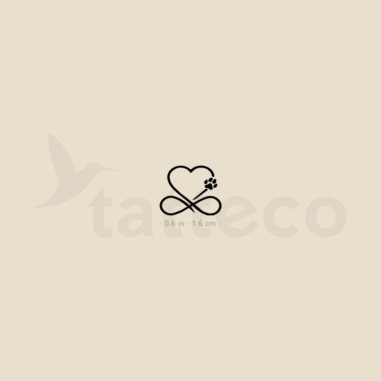 Dog Paw Print Infinity Heart Temporary Tattoo - Set of 3