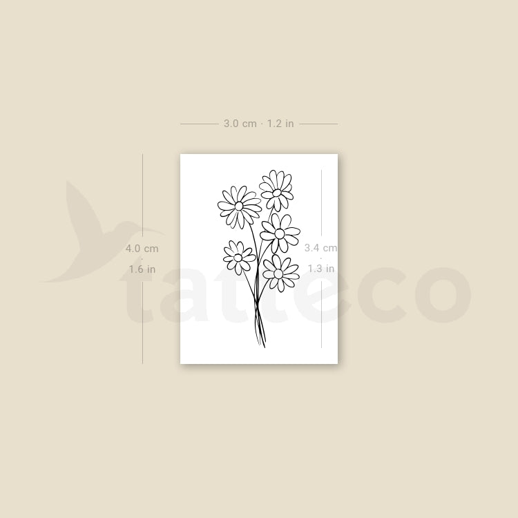 Daisy Bouquet Temporary Tattoo - Set of 3