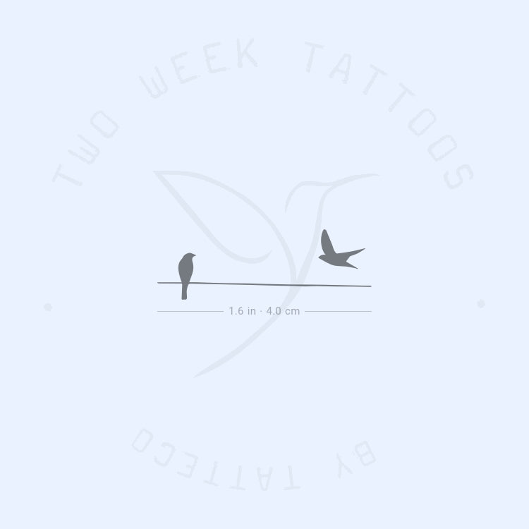 Tatuaje temporal de dos semanas: Pareja de pájaros en un alambre (juego de 2)