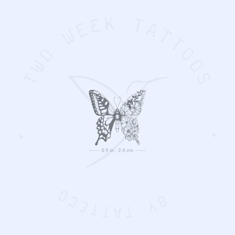 Tatuaje semipermanente pequeño de media flor y media mariposa (juego de 2)