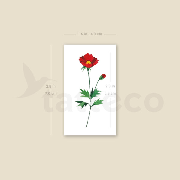 Red Chrysanthemum Temporary Tattoo by Zihee - Set of 3