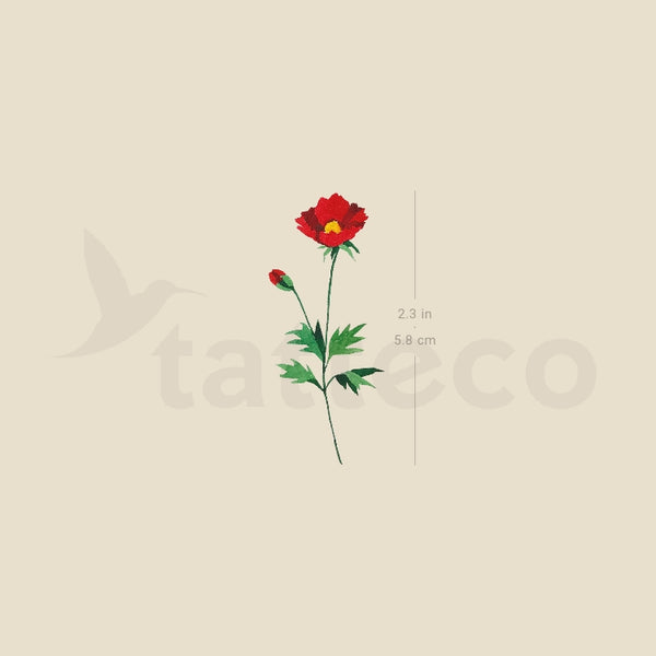 Red Chrysanthemum Temporary Tattoo by Zihee - Set of 3