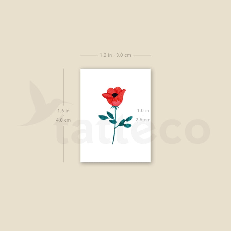 Red Flower Temporary Tattoo - Set of 3