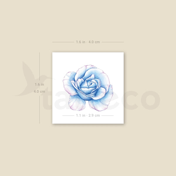 Illustrative Blue Rose Head Temporary Tattoo - Set of 3