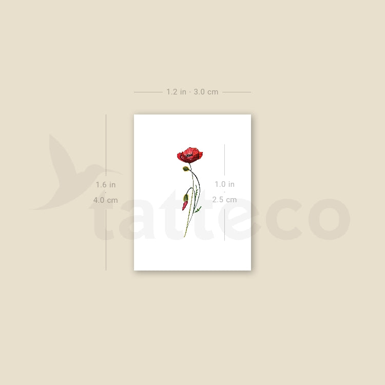 Small Watercolor Poppy Temporary Tattoo - Set of 3