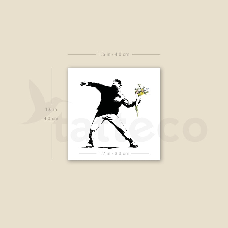 Small Banksy's Flower Thrower Temporary Tattoo - Set of 3