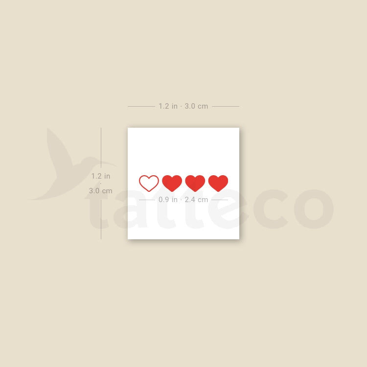 Tatuaje temporal de corazones rojos (juego de 3)