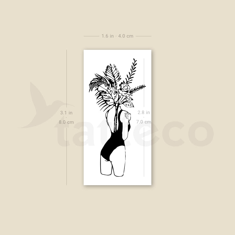 Flower Head Woman Temporary Tattoo - Set of 3