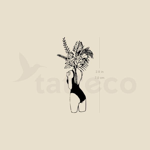 Flower Head Woman Temporary Tattoo - Set of 3