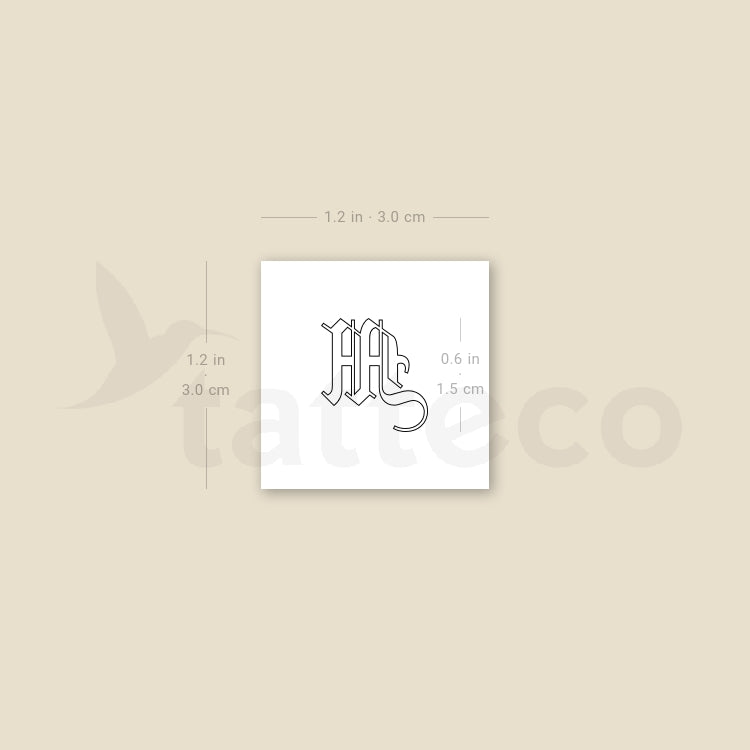 Old English M Letter Temporary Tattoo - Set of 3