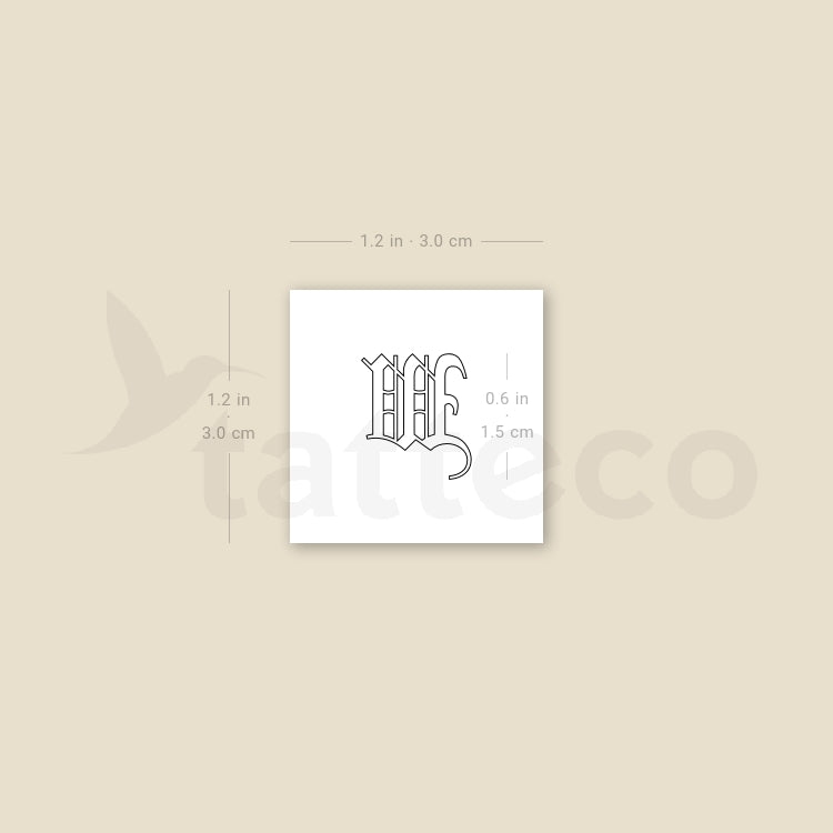 Old English W Letter Temporary Tattoo - Set of 3
