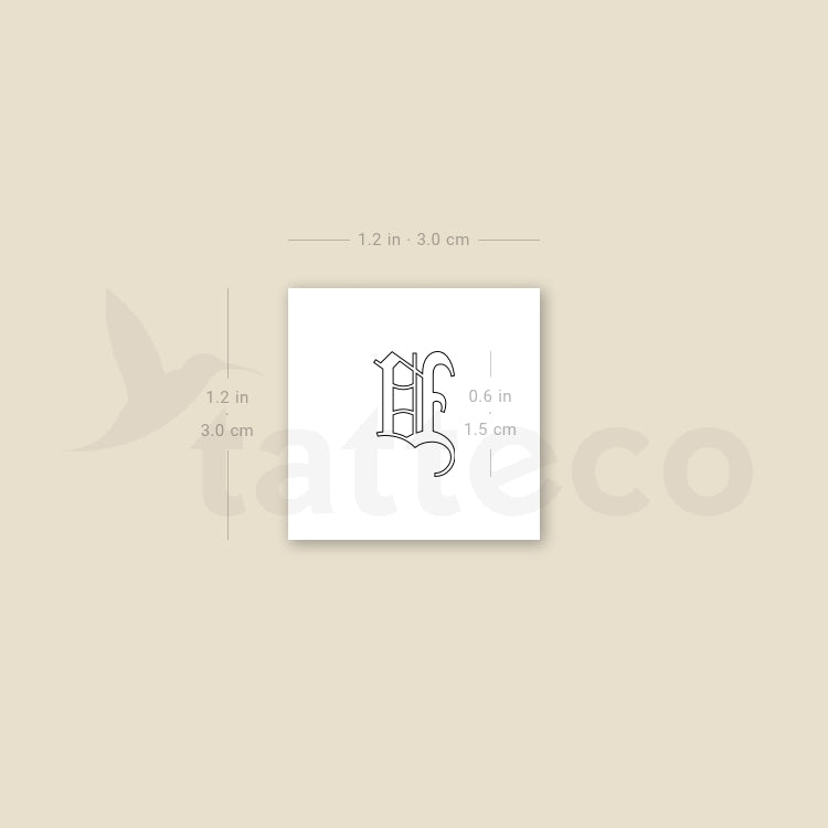 Old English V Letter Temporary Tattoo - Set of 3
