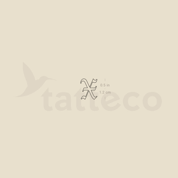 Old English X Letter Temporary Tattoo - Set of 3