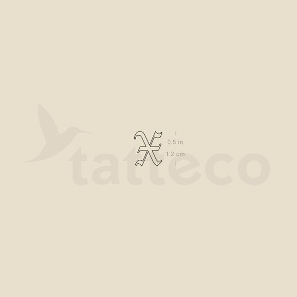 Old English X Letter Temporary Tattoo - Set of 3