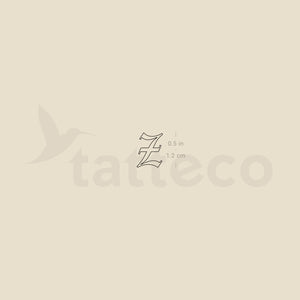 Old English Z Letter Temporary Tattoo - Set of 3
