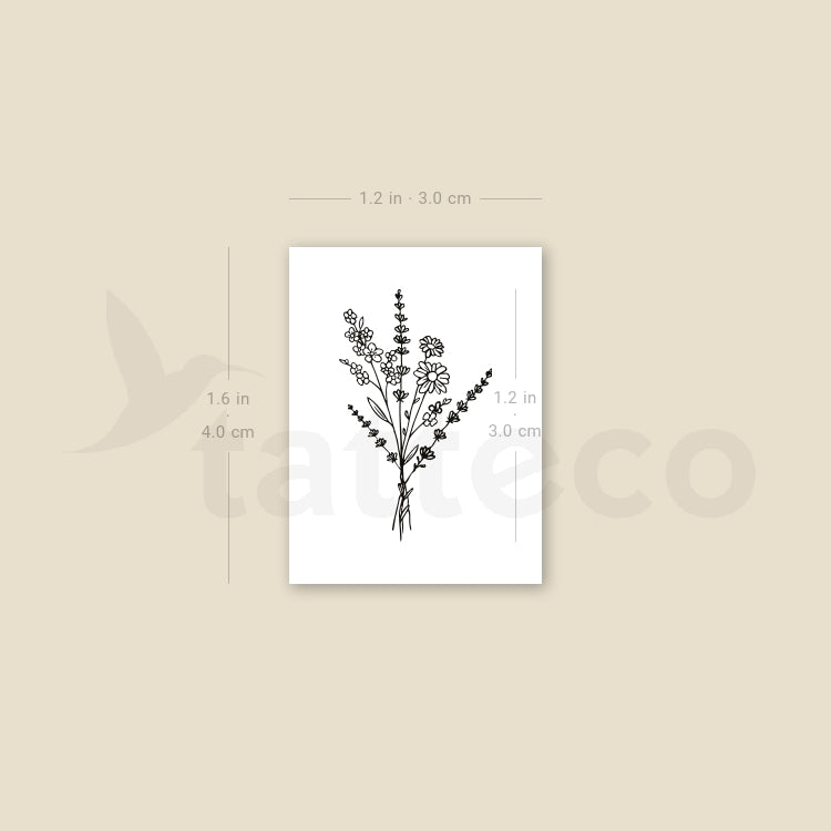 Tatuaje temporal de ramo de flores silvestres pequeño (juego de 3)