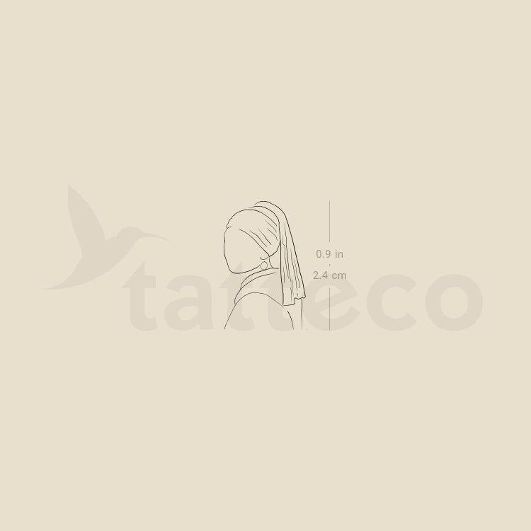 Fine Line Girl with a Pearl Earring Temporary Tattoo - Set of 3