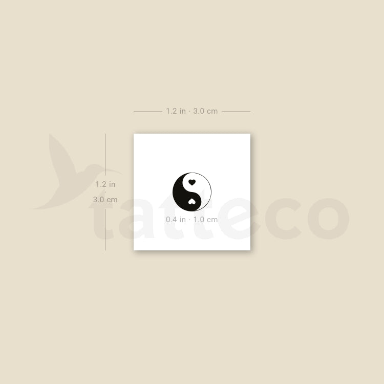 Tatuaje temporal de corazón Yin Yang - Juego de 3