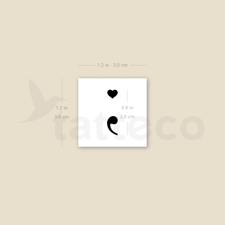 Heart Semicolon Temporary Tattoo - Set of 3