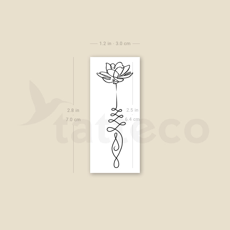 Continuous Line Lotus Unalome Temporary Tattoo - Set of 3