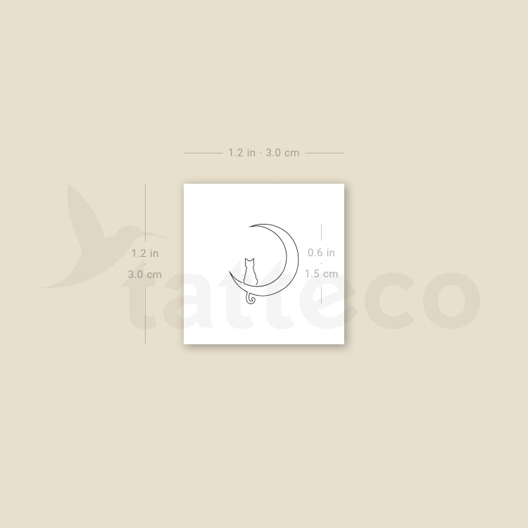 Single Line Cat On The Moon Temporary Tattoo - Set of 3
