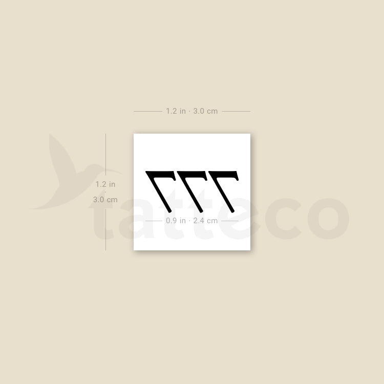 777 Angel Number Temporary Tattoo - Set of 3