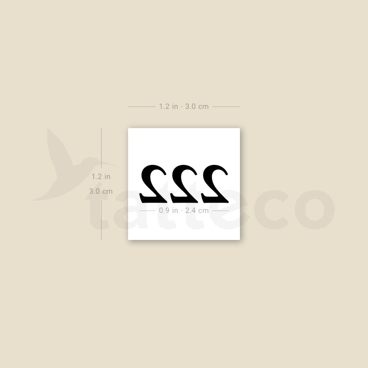 222 Angel Number Temporary Tattoo - Set of 3