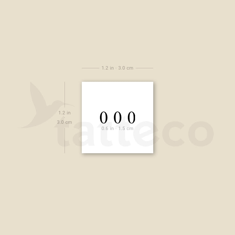 Small 000 Angel Number Temporary Tattoo - Set of 3