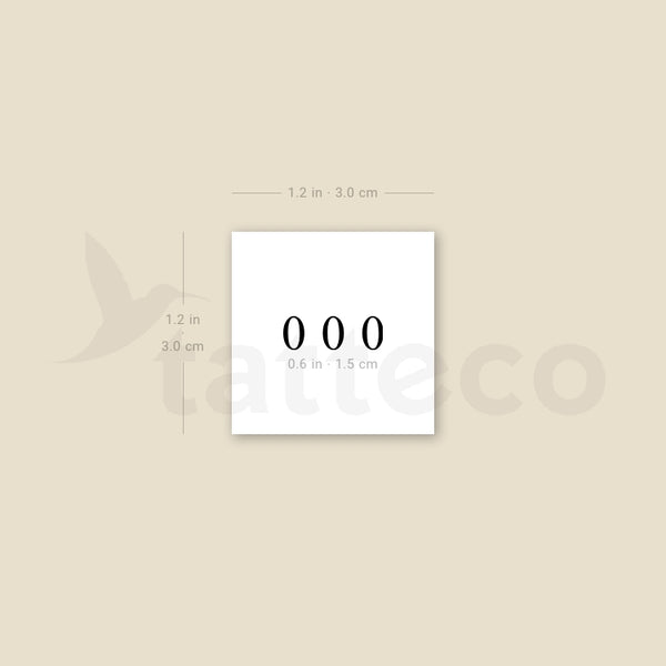 Small 000 Angel Number Temporary Tattoo - Set of 3