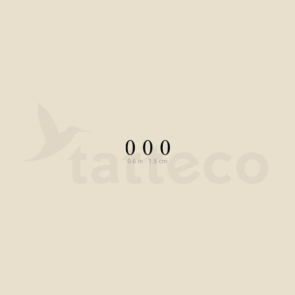 Small 000 Angel Number Temporary Tattoo - Set of 3