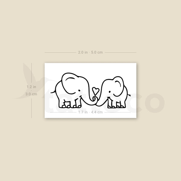Elephants In Love Temporary Tattoo - Set of 3