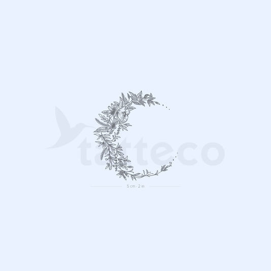 Tatuaje semipermanente de media luna con flores - Juego de 2
