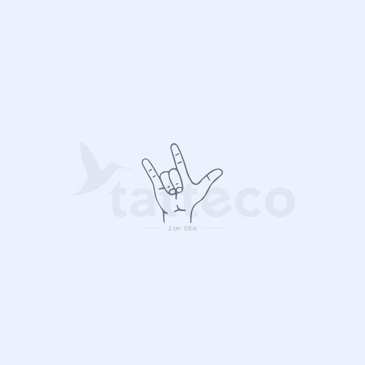 Tatuaje semipermanente con gesto de lenguaje de señas "Te amo" (juego de 2)