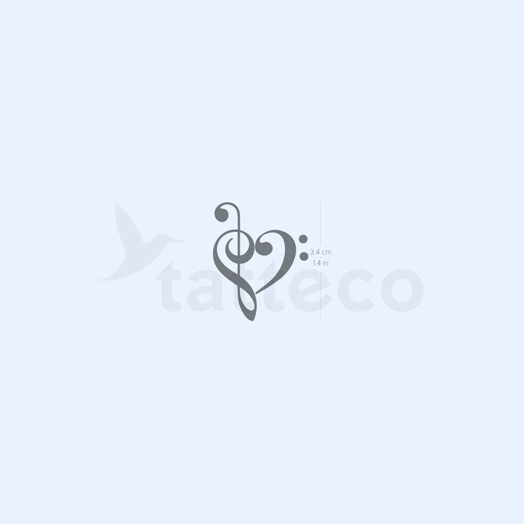 Tatuaje semipermanente de corazón musical (juego de 2)