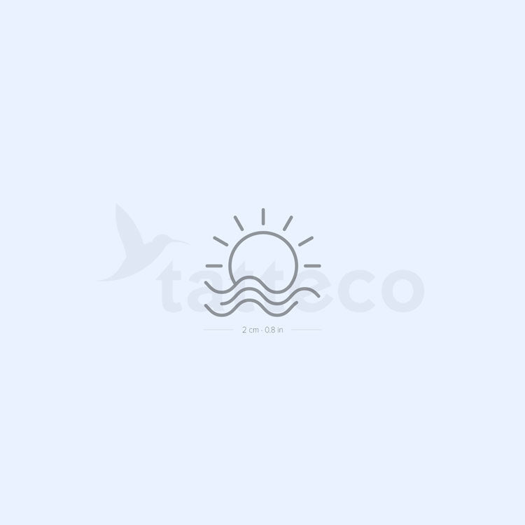 Tatuaje semipermanente minimalista de atardecer en el mar (juego de 2)
