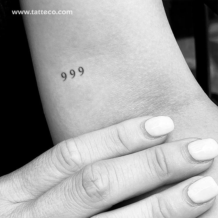 Small 999 Angel Number Temporary Tattoo - Set of 3