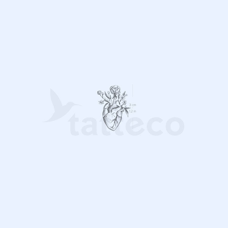Anatomical Heart With Flowers 2-Week Temporary Tattoo - Set of 2