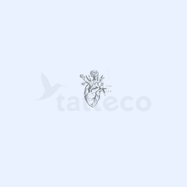 Anatomical Heart With Flowers 2-Week Temporary Tattoo - Set of 2
