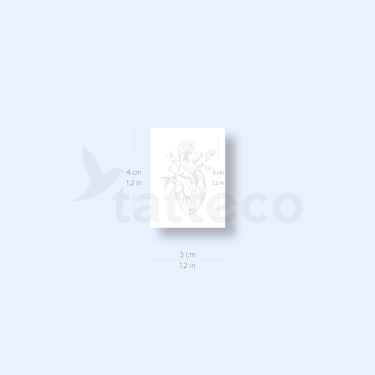 Anatomical Heart With Flowers 2-Week Temporary Tattoo - Set of 2