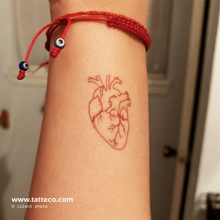 Fine Line Red Anatomical Heart Temporary Tattoo - Set of 3