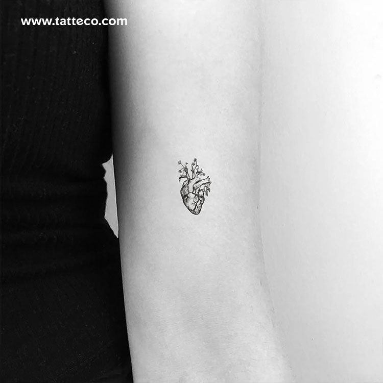 Floral Anatomical Heart Temporary Tattoo - Set of 3