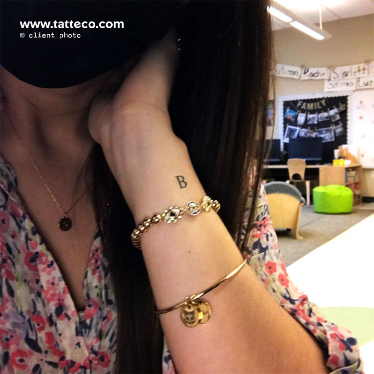 B Serif Capital Letter Temporary Tattoo - Set of 3