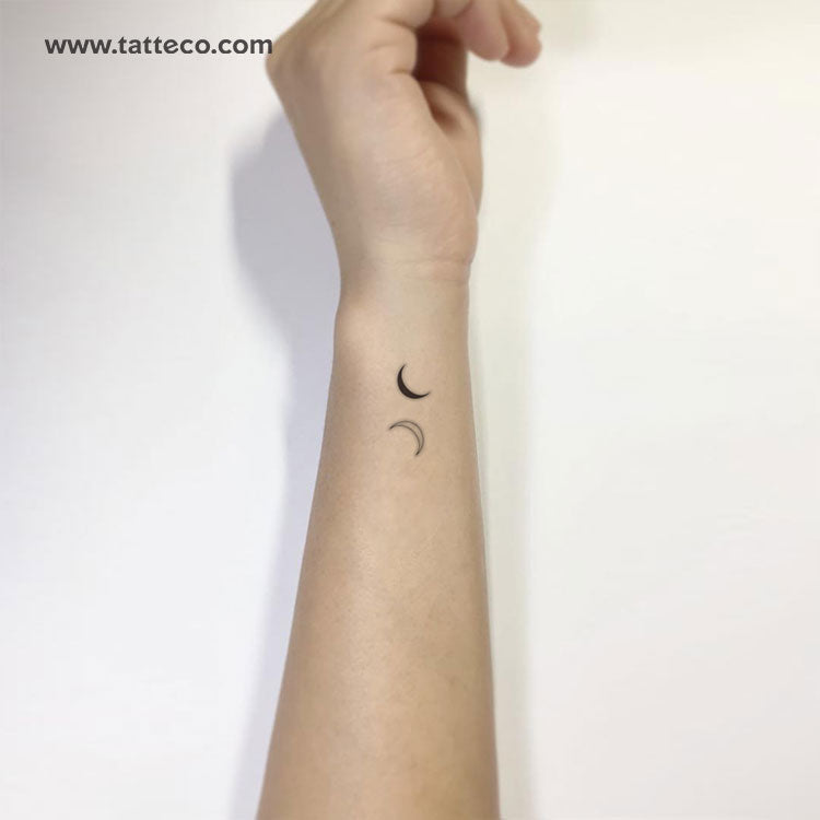 Small Crescent Couple Temporary Tattoo - Set of 3