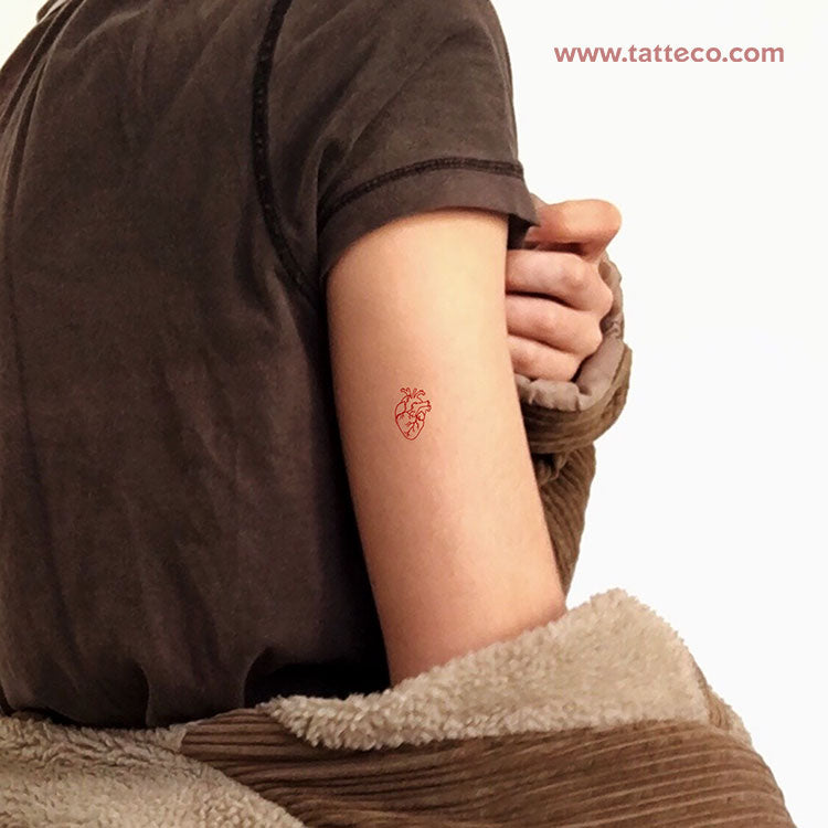 Small Red Anatomical Heart Temporary Tattoo - Set of 3