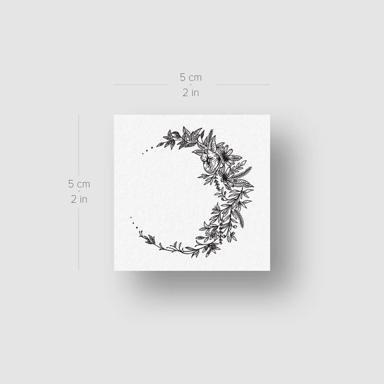 Flower Crescent Temporary Tattoo - Set of 3